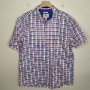 JOE Joseph Abboud Colorful Plaid Seersucker Slim Fit Short Sleeve Button Shirt